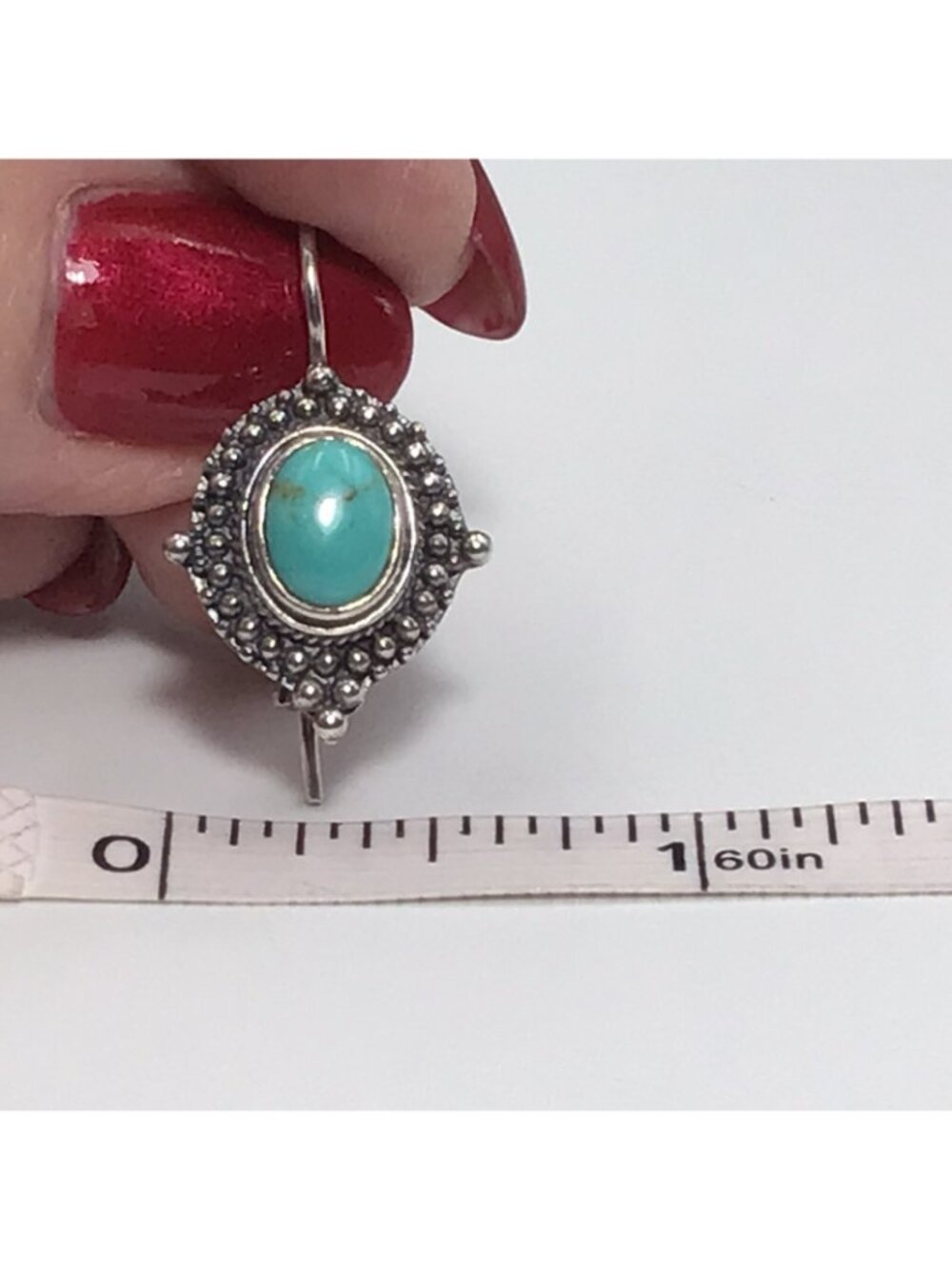 Sterling Silver Turquoise Earrings Vintage Dangle 5.9g 1.25” - Picture 7 of 8